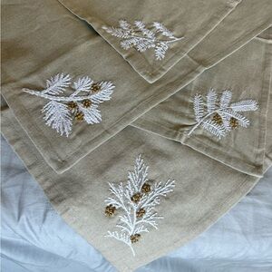 Arhaus Embroidered Linen Tablecloth with Christmas Design